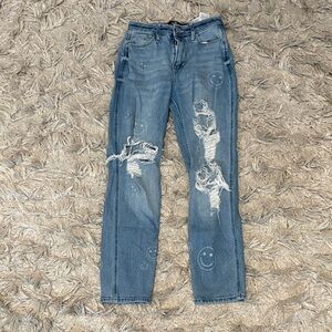 HOLLISTER Blue Distressed Jeans with Smiley Faces